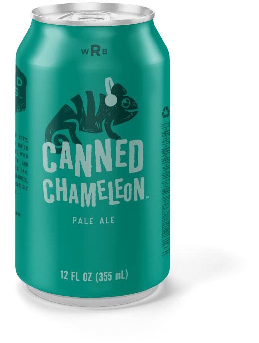 Canned Chameleon Pale Ale beer turquoise can